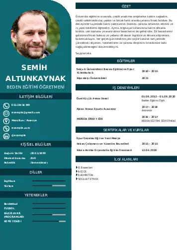Beden Eğitimi Öğretmeni CV Örnekleri cv indir